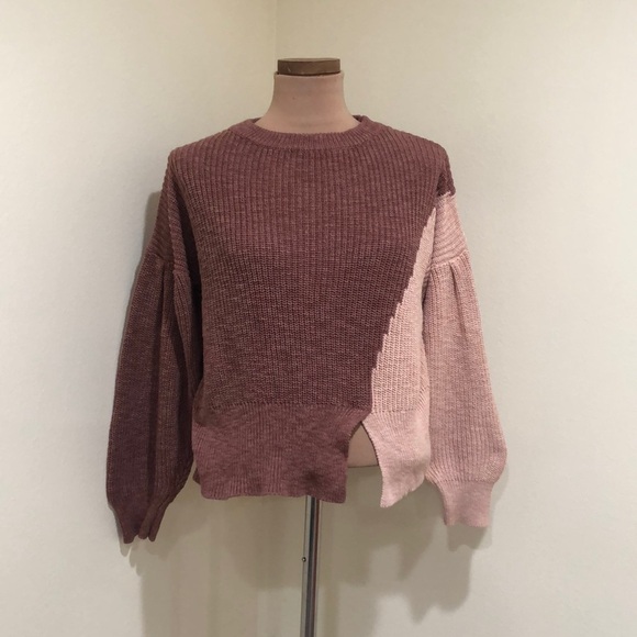 Anthropologie Skies Are Blue Sweater Size Medium Mauve Dusty Pink Puff Sleeve - Picture 2 of 11